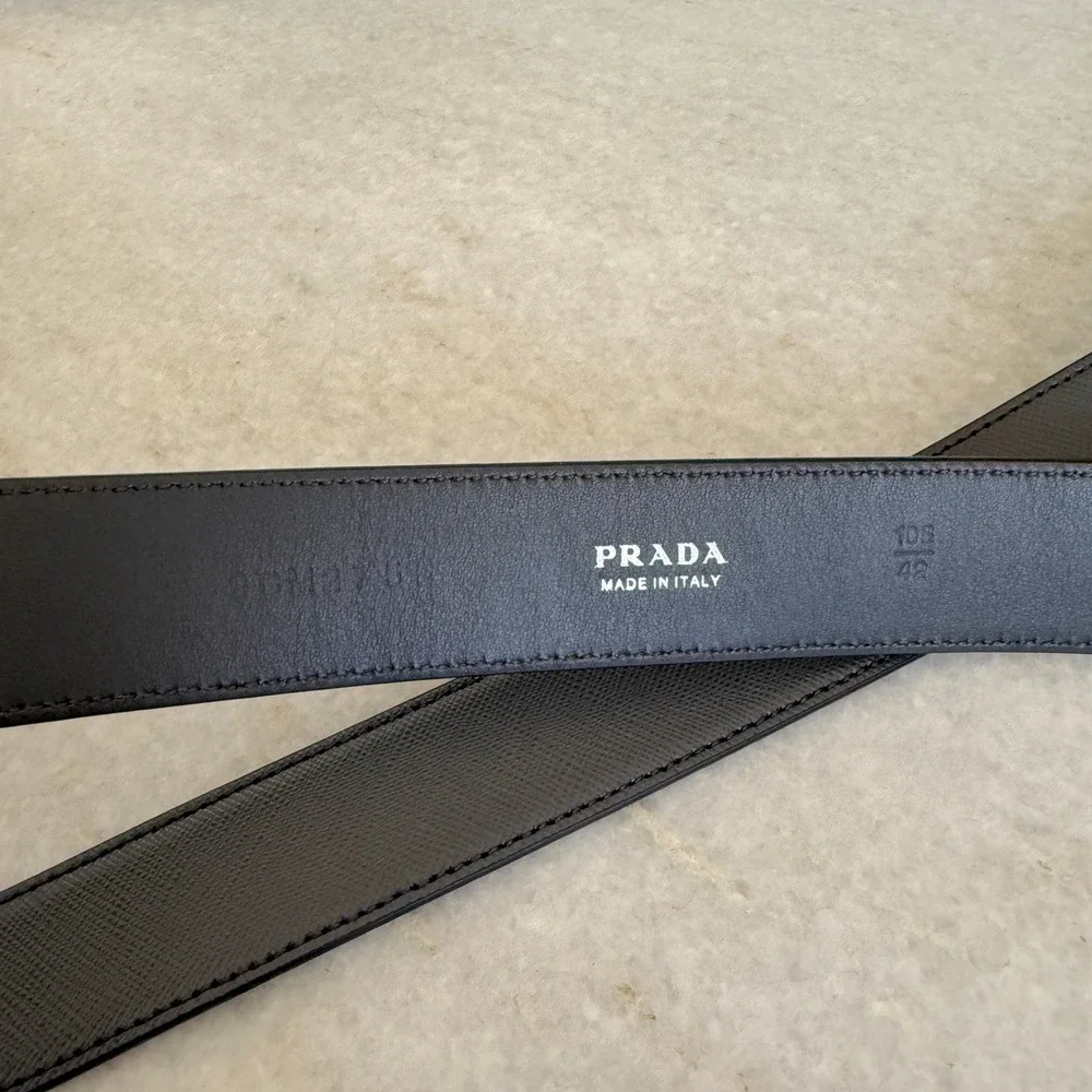 Prada 2CM275 Men's Saffiano Leather Antracite Gray‎ Belt silver buckle, 105cm